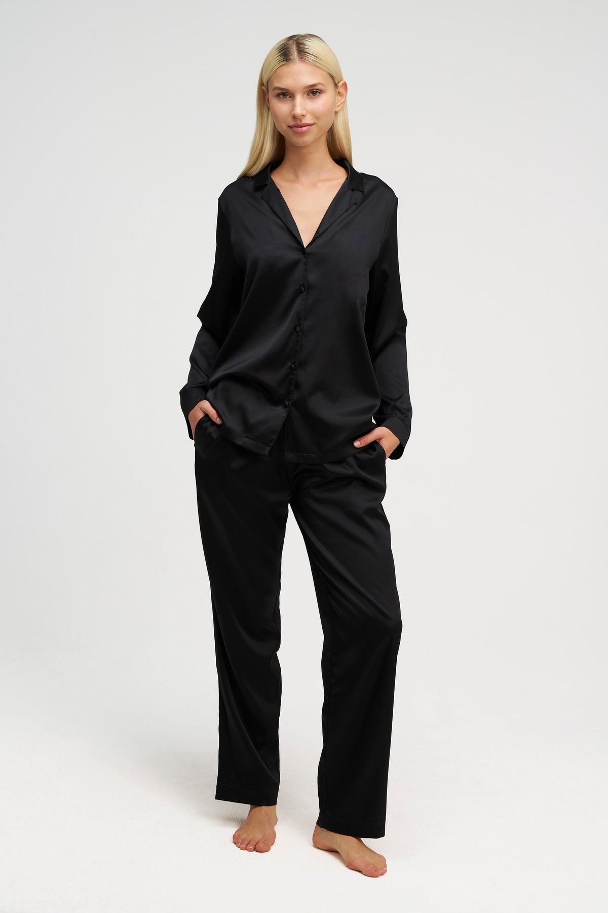 Long Premium Silk PJ Set Charcoal