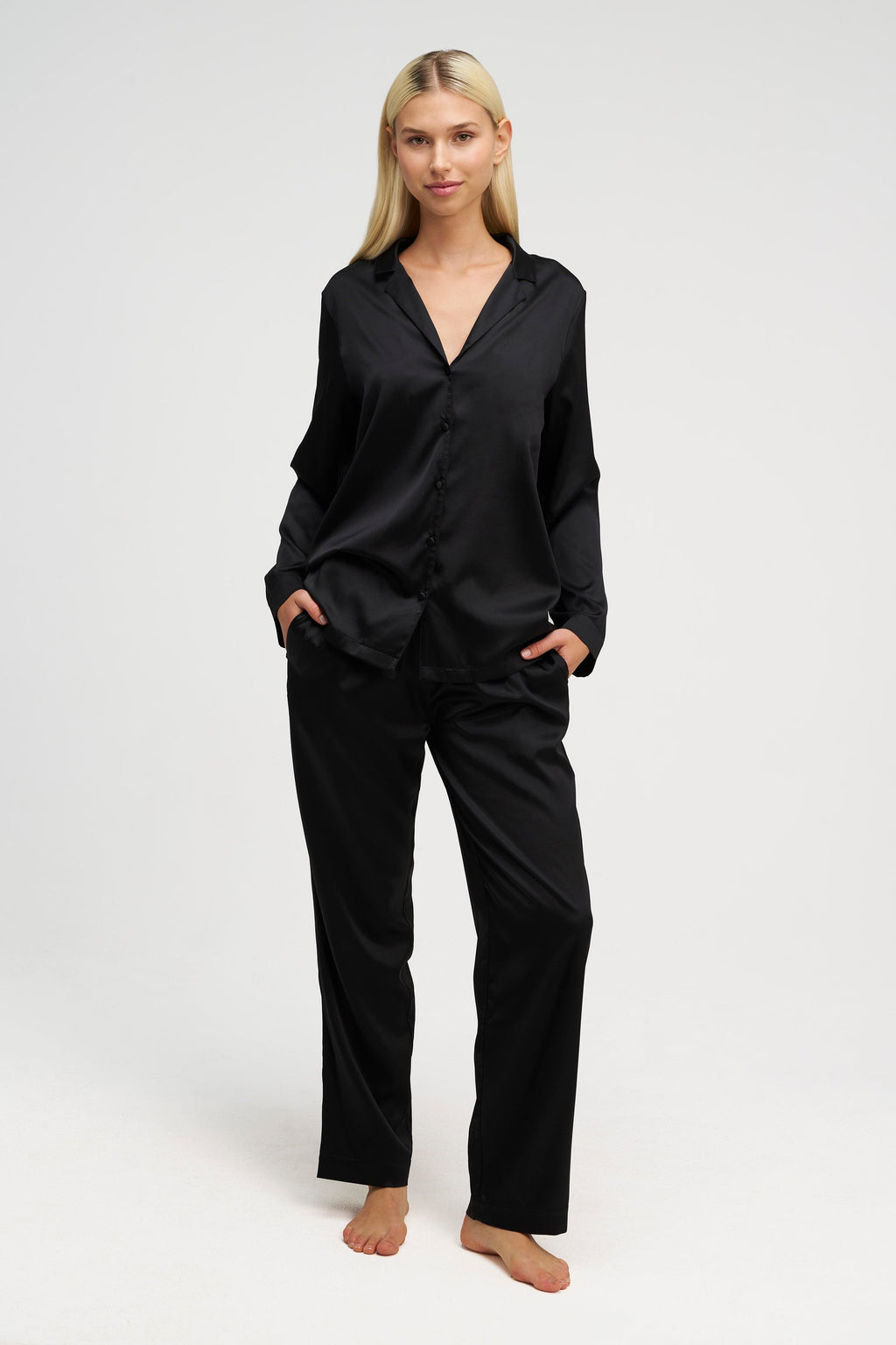 Long Premium Silk PJ Set Charcoal