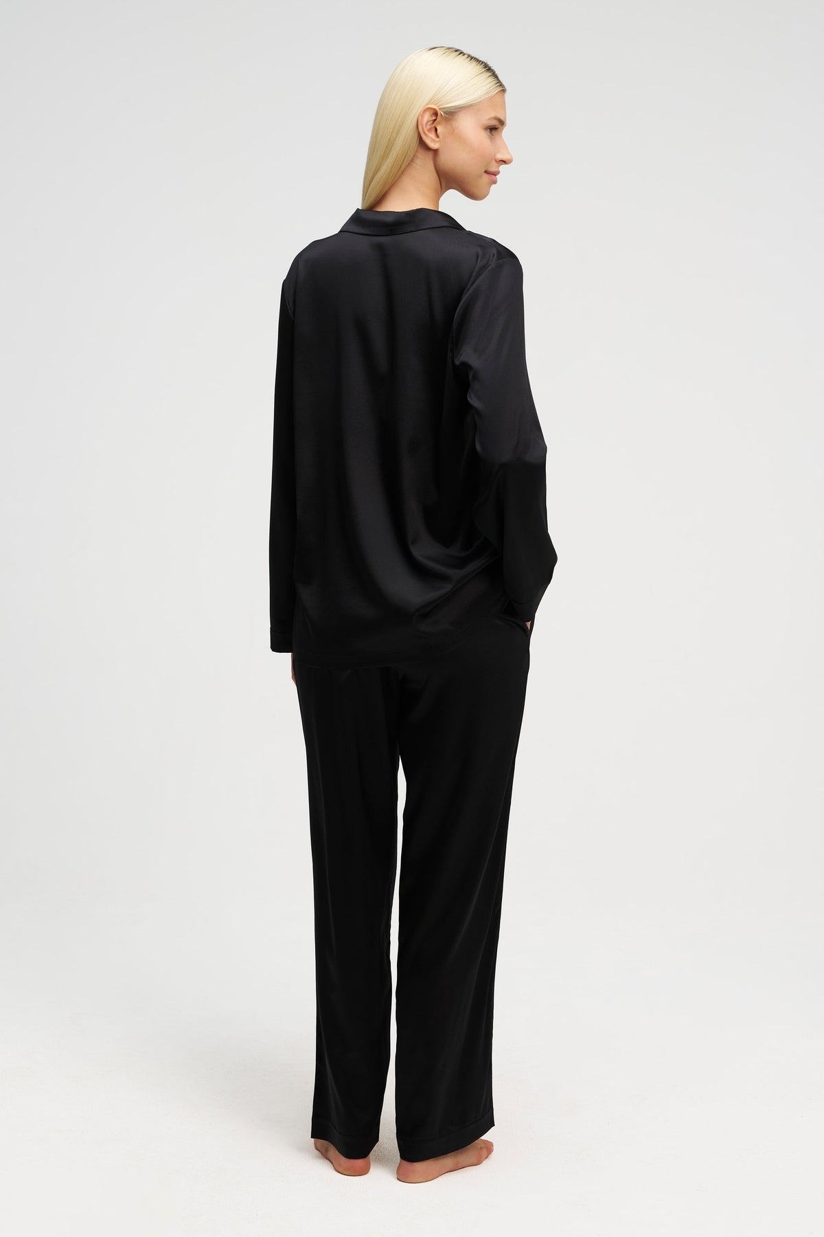Long Premium Silk PJ Set Charcoal
