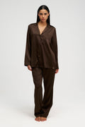Long Premium Silk PJ Set Chocolate
