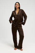 Long Premium Silk PJ Set Chocolate